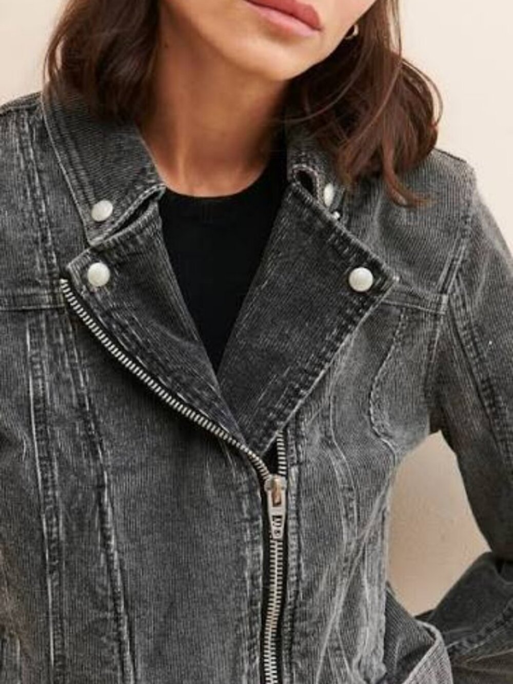 Blank NYC for Anthropologie Moto Jacket Grey Corduroy Size Medium